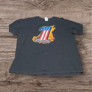 Harley-Davidson Black Tee with Flame and Stars Design